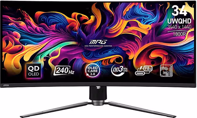 Monitor Gaming Curvo MSI MPG 341CQPX QD-OLED da 34 pollici, WQHD 3440 x 1440 Pixel, 240 Hz, Nero