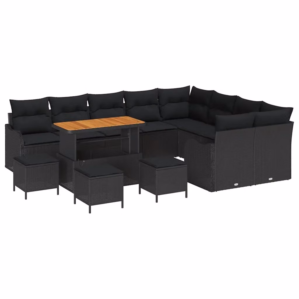 Set Divano da Giardino Moderno vidaXL in Polyrattan Nero con Cuscini e Tavolino da 13 Pezzi – 2