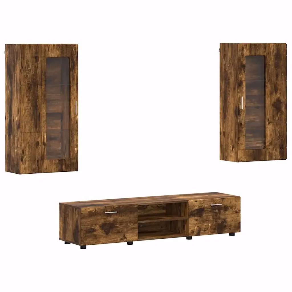 Set mobile TV moderno vidaXL FLORIN in 3 pezzi, Rovere fumé, L/P/H: 150 x 39 x 47,4 cm – 2