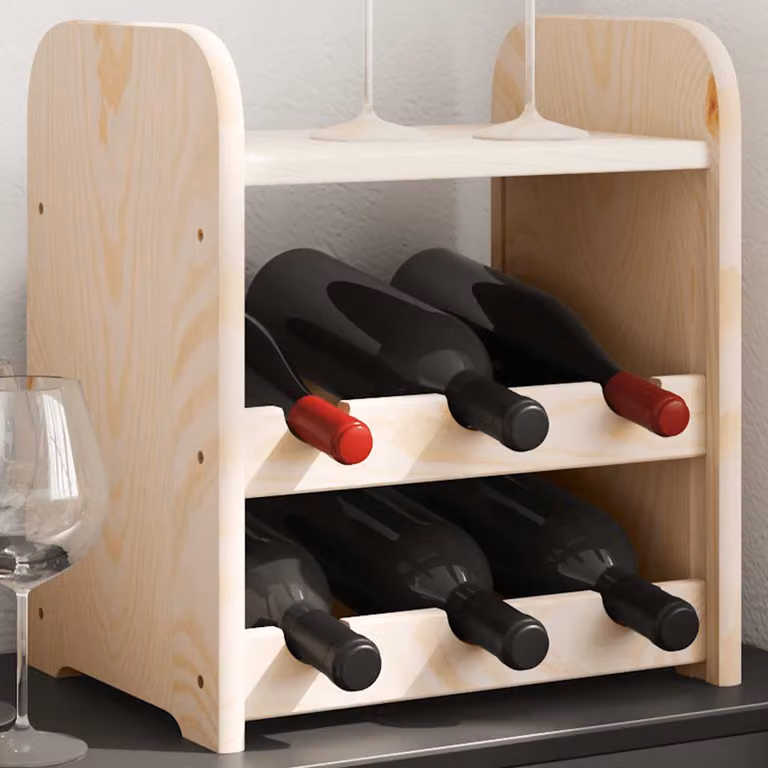 Portabottiglie con Ripiano vidaXL in Legno Massello di Pino, Marrone/Beige, L/P/H: 33 x 25 x 37 cm