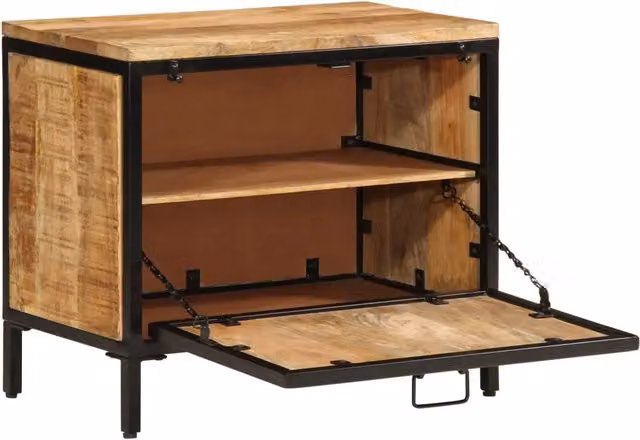 Scarpiera a parete vidaXL in legno di mango e metallo stile industriale, marrone, L: 60 cm, P: 35 cm, H: 53 cm – 1