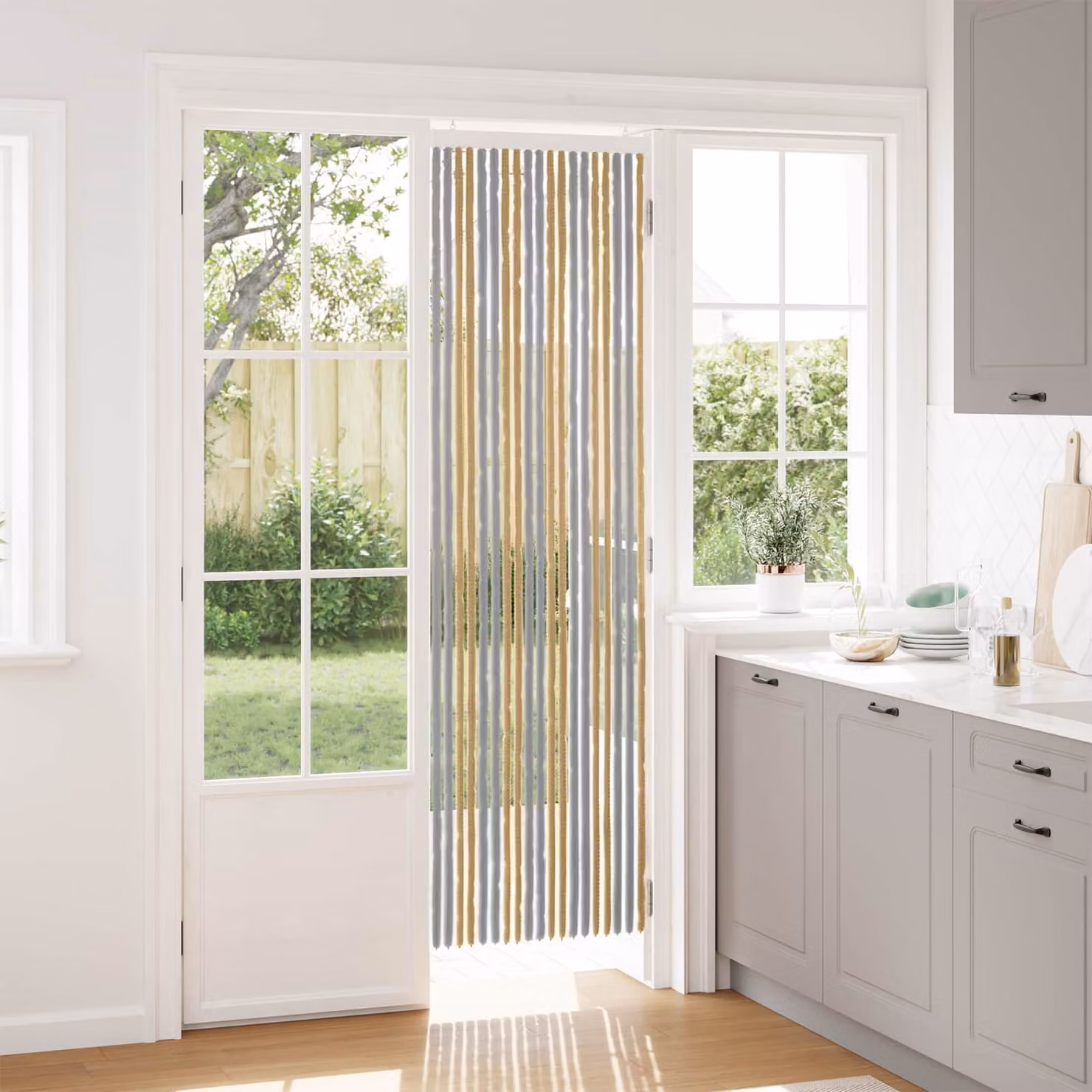vidaXL Tenda a strisce in chenille Grigio e Beige L: 56 cm, H: 200 cm