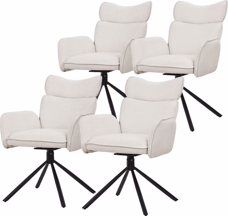 ML-Design set di 4 sedie da sala da pranzo girevoli Rivestimento in tessuto beige Sedia da soggiorno con schienale e braccioli Sedia girevole a 360° con gambe in metallo Poltrona ergonomica