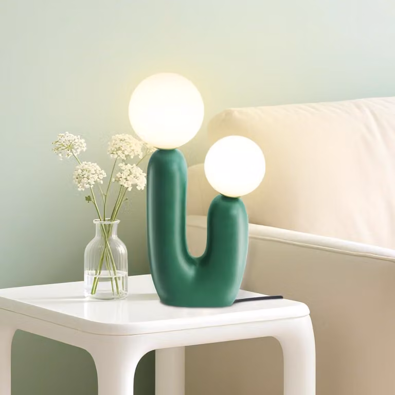 Lampada da tavolo a forma di cactus, realizzata in resina, con dimmer, altezza 40 cm, colore verde