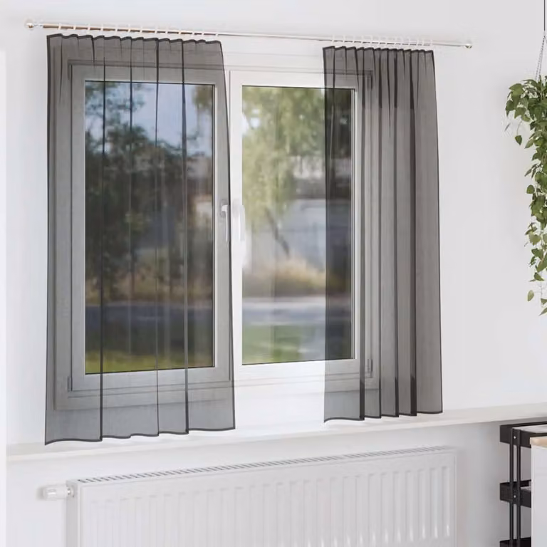 Set di 2 tende in voile semi-trasparenti vidaXL con tasche per asta, colore nero, L: 140 cm, H: 175 cm