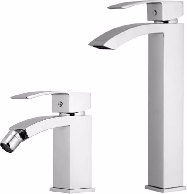 Set miscelatore lavabo alto e bidet in ottone cromato argento Mariani linea Marte