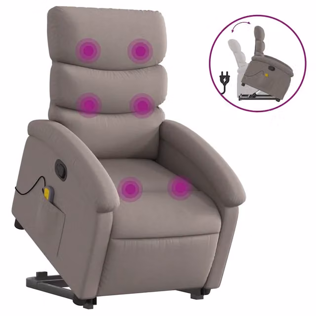 Poltrona Alzapersona Massaggiante | Sedia Relax Reclinabile Tortora Tessuto