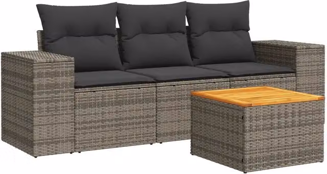 Set Divani da Giardino 4 pz | Set Salotto da Giardino con Cuscini in Polyrattan Grigio