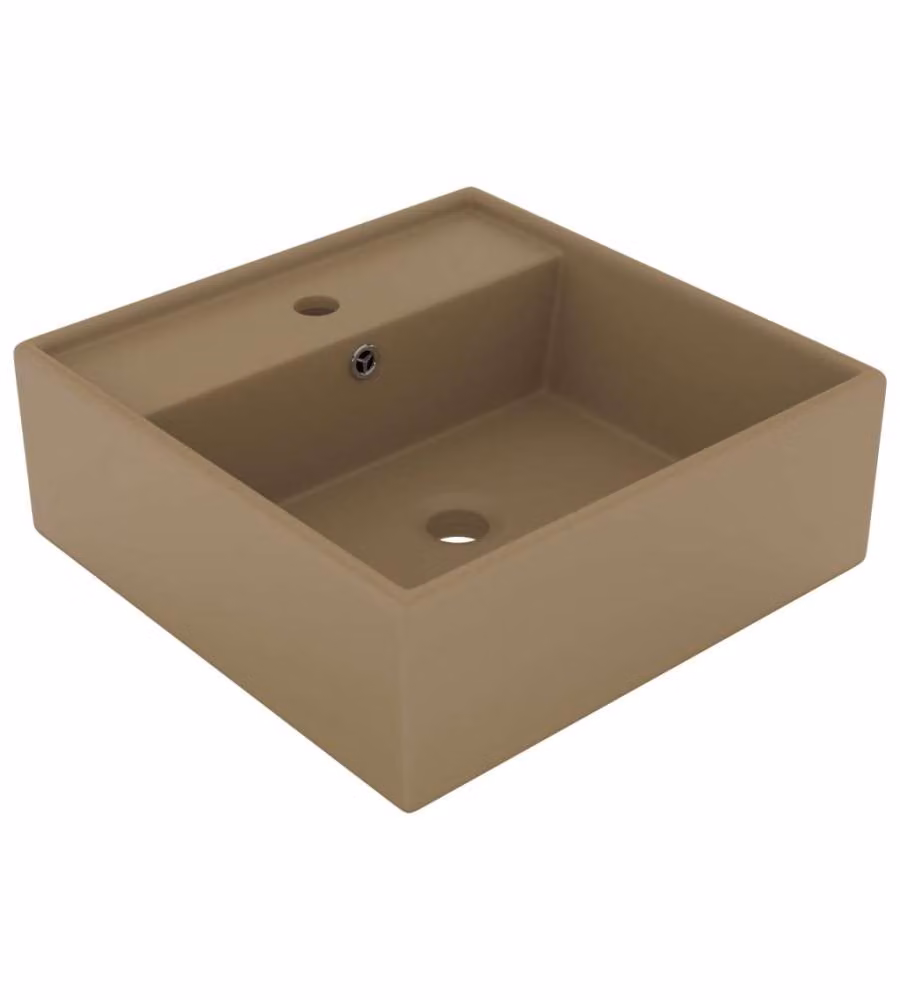 Lavabo Troppopieno Quadrato Crema Opaco 41x41cm Ceramica