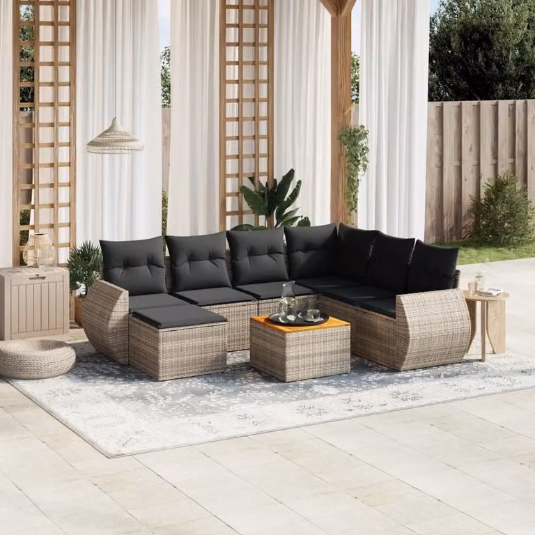 Maison Exclusive - Set da giardino 8 pezzi con cuscini grigio in polyrattan