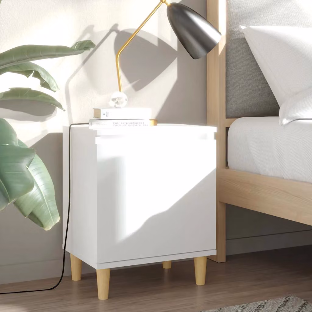 Set di 2 comodini vidaXL in stile scandinavo bianchi con gambe in legno massello L/P/H: 40 x 30 x 50 cm