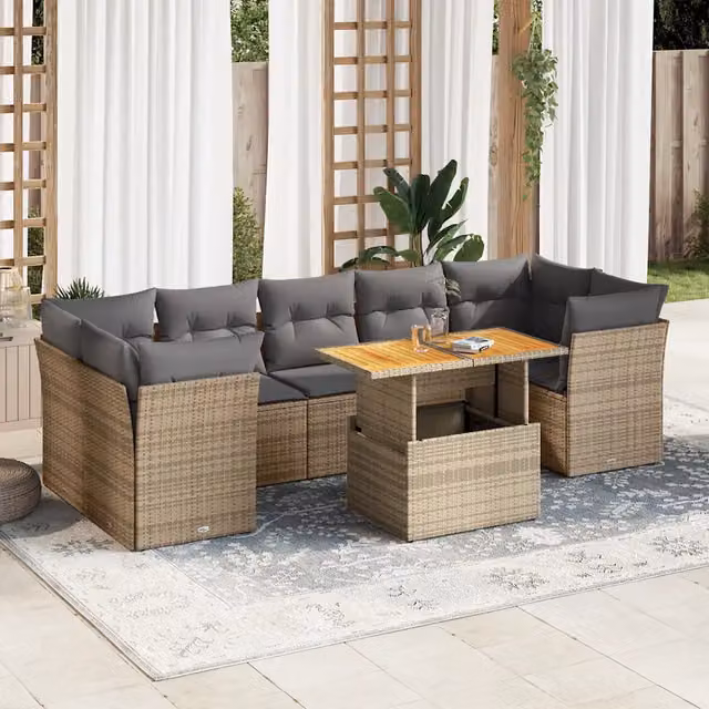Set Divano da Giardino 8 pz con Cuscini Beige in Polyrattan 3326901