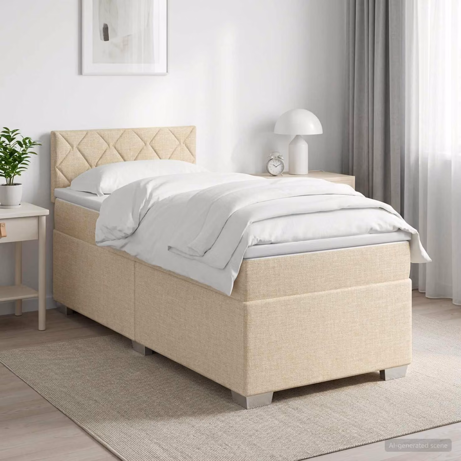 Letto box spring con materasso ibrido vidaXL in tessuto beige, L 80 x P 200 cm