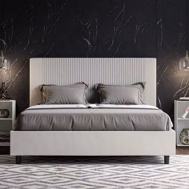 Letto imbottito Letto Matrimoniale alla Francese 150x200 cm Goya - Bianco,Similpelle,Senza rete