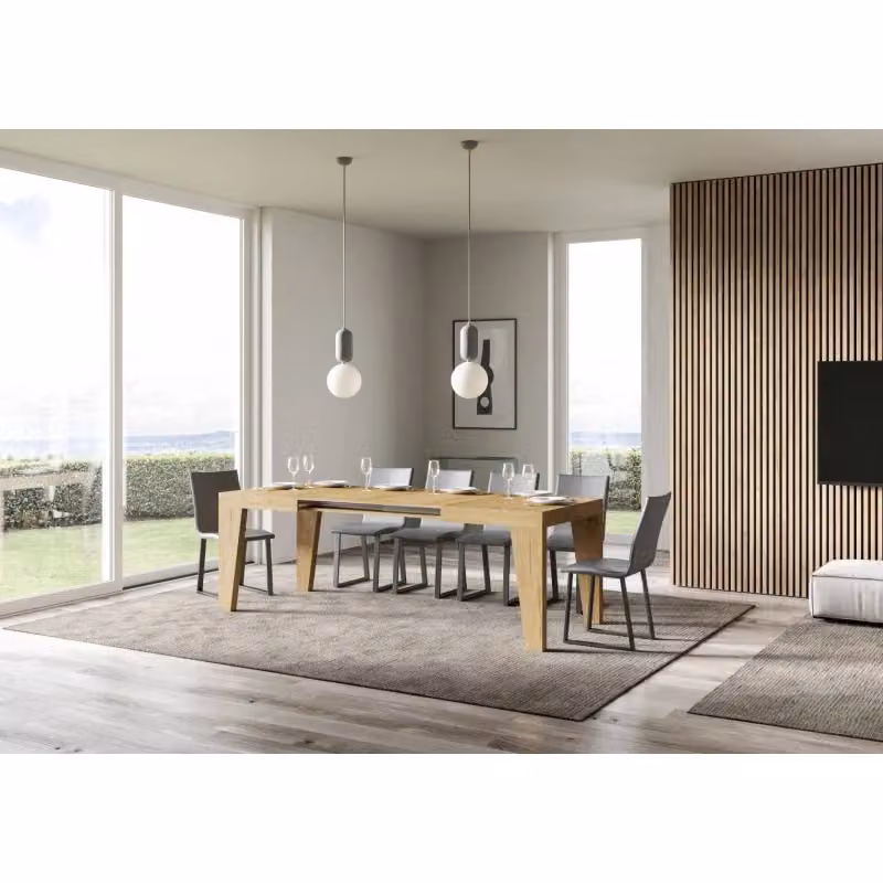 Tavolo allungabile rettangolare ITAMOBY in legno effetto quercia marrone con piano in MDF laminato opaco – 2