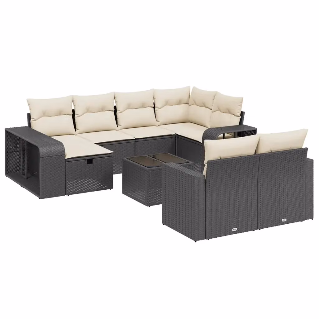 vidaXL Set Divani da Giardino 11 pz in Polyrattan Nero con Cuscini e Tavolino – 2