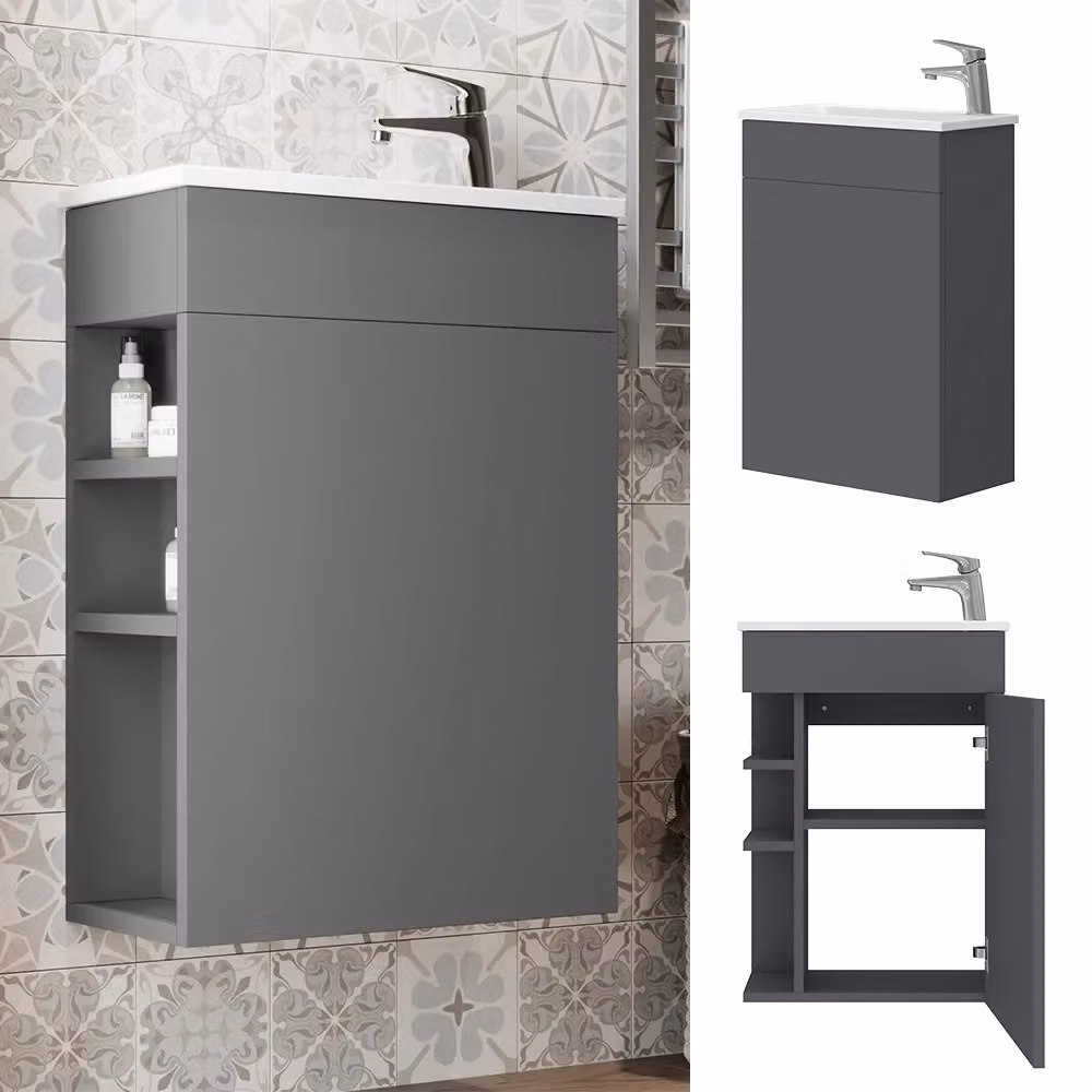 Set mobili bagno Amadeo Vicco in antracite, composto da 2 pezzi con base vanity unit sospesa e finitura opaca – 2