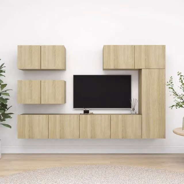 Set di mobili porta TV moderno vidaXL da 6 pezzi in legno multistrato color rovere beige e marrone per il tuo soggiorno