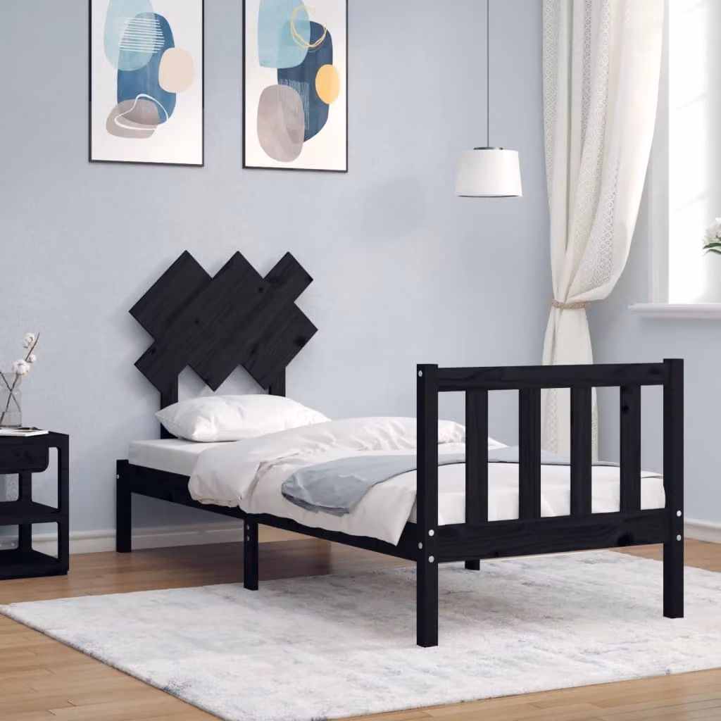 vidaXL Giroletto con Testiera in Legno Massello di Pino Nero L 190 x P 80 cm