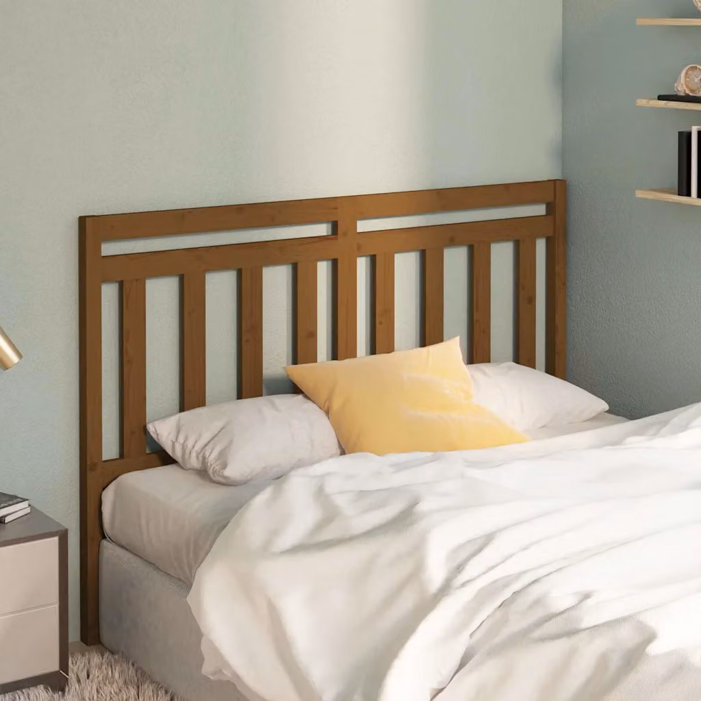 Testiera per letto vidaXL in legno massello di pino color marrone, stile rustico, L: 126 cm, P: 4 cm, H: 100 cm