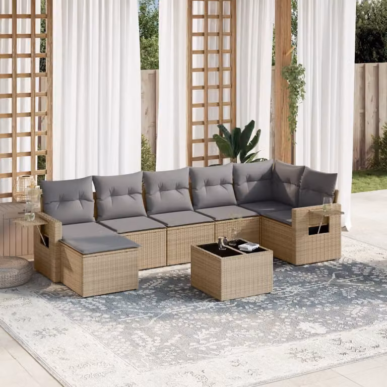 vidaXL Set Divano da Giardino a L 8 pz in Polyrattan con Cuscini Beige e Grigio