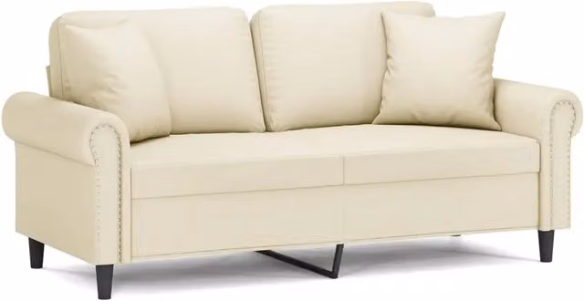 Divano | Divano da soggiorno | Sofa a 2 Posti con Cuscini Crema 140 cm in Similpelle
