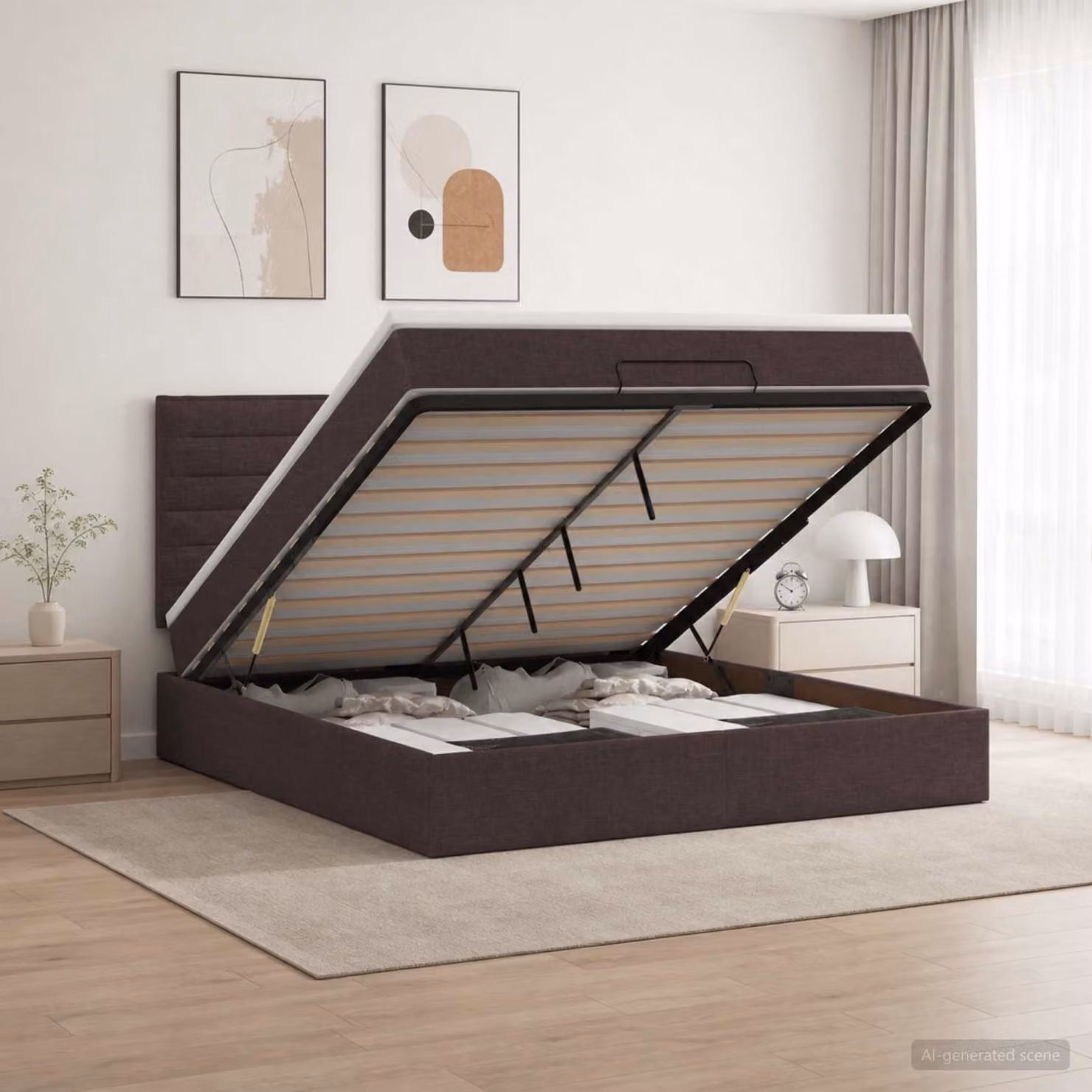 vidaXL Letto Ottomano con Materasso e LED Marrone Scuro 180 x 200 cm