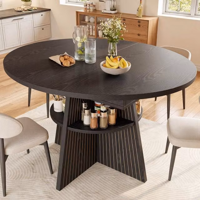 Tavolo da pranzo rotondo allungabile Mivray in MDF e metallo nero opaco, L/P/H: 110 x 110 x 76 cm