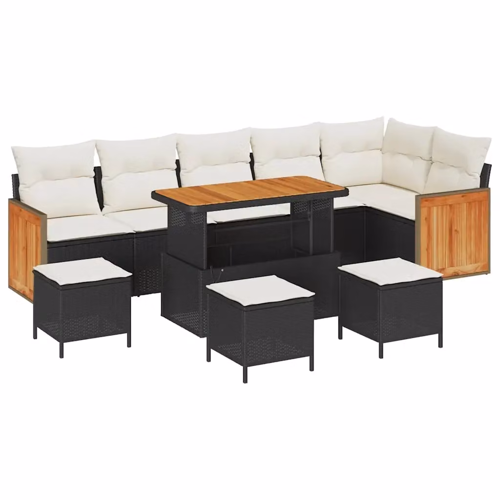 vidaXL Set Divano da Giardino 8 Posti con Cuscini Nero e Beige in Polyrattan e Acciaio – 2