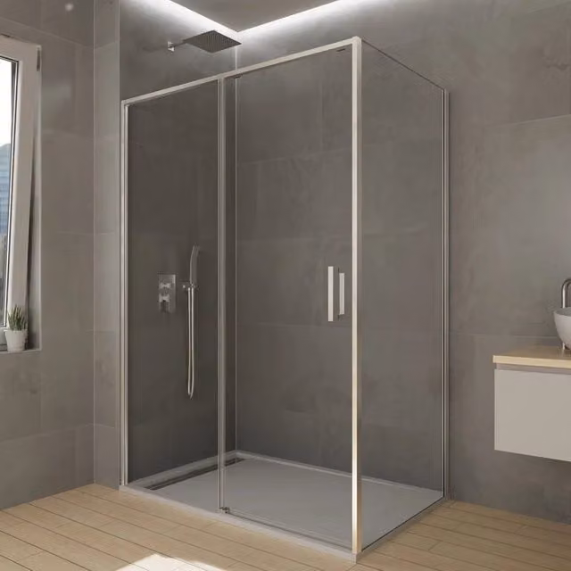 Box doccia angolare DUCHA TWENTY con vetro trasparente e finitura cromo lucido L/P: 175 x 90 cm