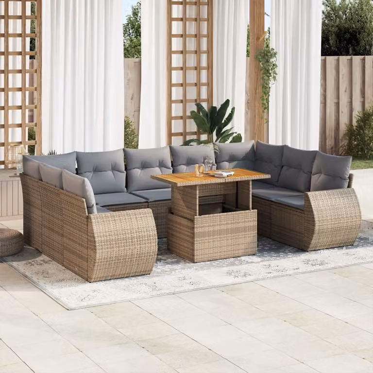 Maison Exclusive - Set Divano da Giardino 10 pz con Cuscini Beige in Polyrattan