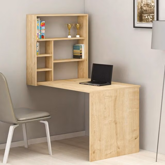 Scrivania DMORA Veglio moderna in MDF con 5 ripiani, Marrone e Beige, L: 90 cm, P: 59 cm, H: 74 cm – 1