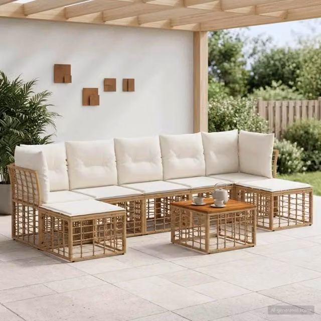 Set di divani da esterno 8 pz Naturale e Bianco Crema 3437532