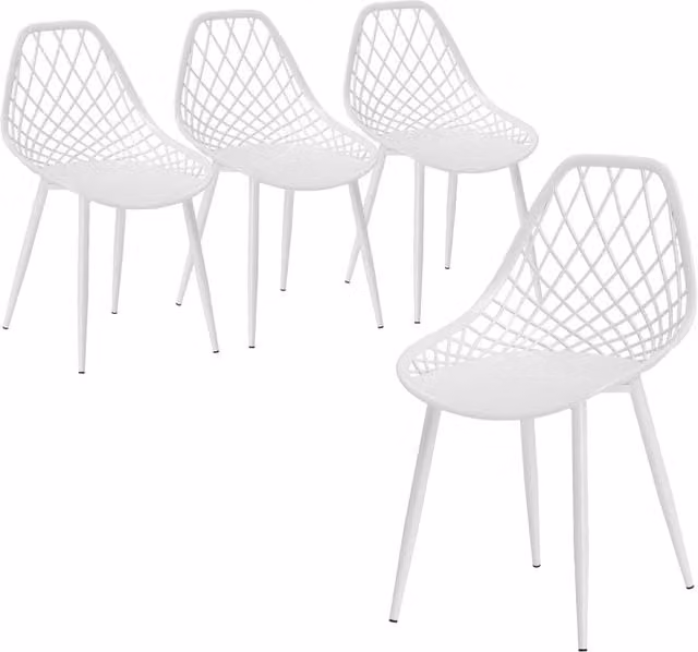 Set di 4 sedie da pranzo moderne Minimal in plastica e metallo bianche opache