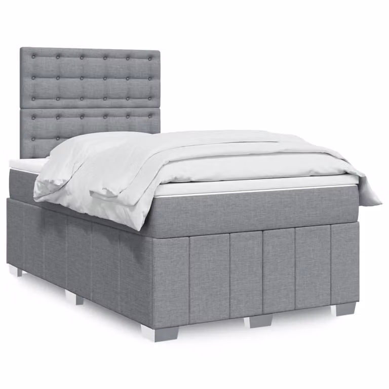 vidaXL Giroletto a Molle con Materasso Ibrido in Tessuto Grigio e Bianco L/P/H: 120 x 190 x 150,5 cm