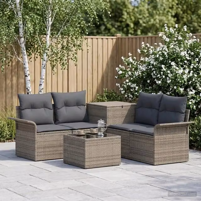 Set di divani da giardino vidaXL a forma di U con tavolino, 6 pezzi, Grigio e Antracite