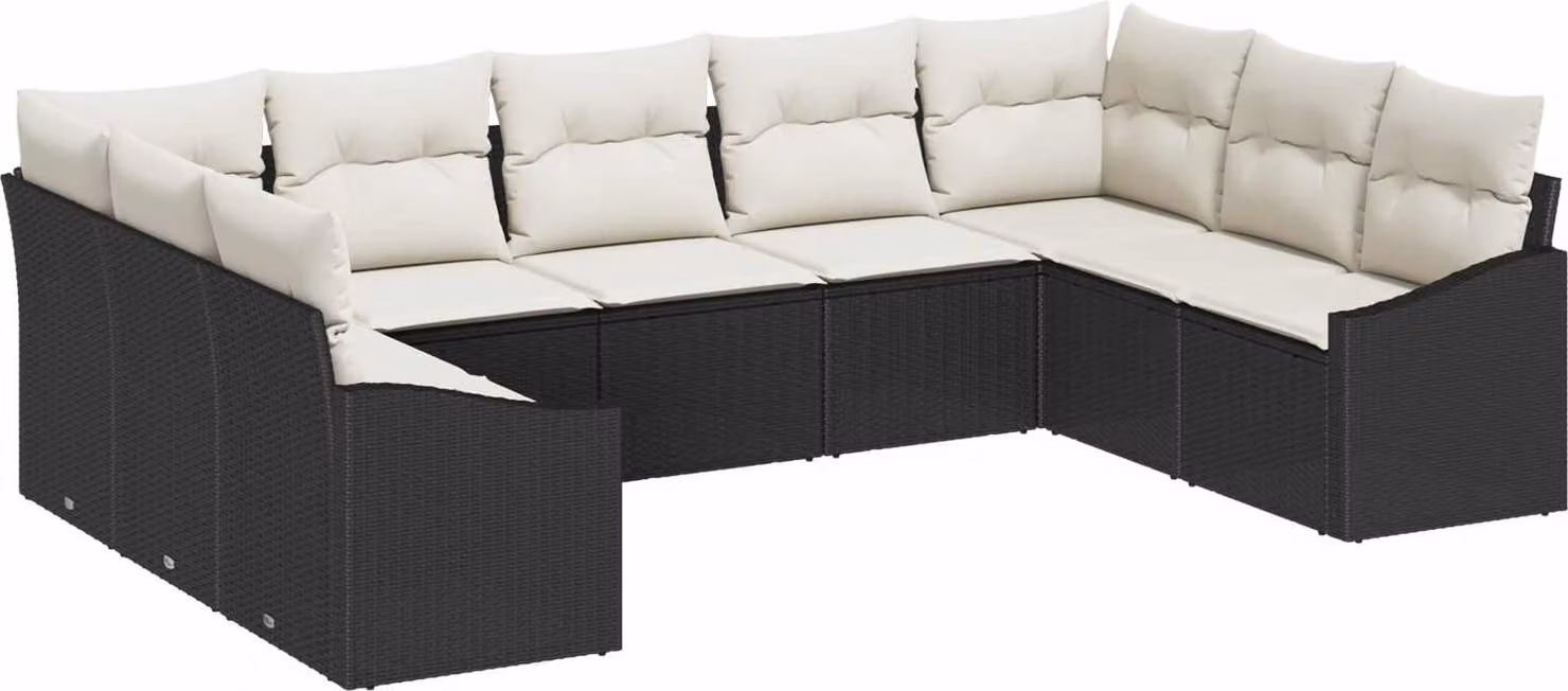 Set Divano da Giardino 9 pcs Nero e Crema polyrattan