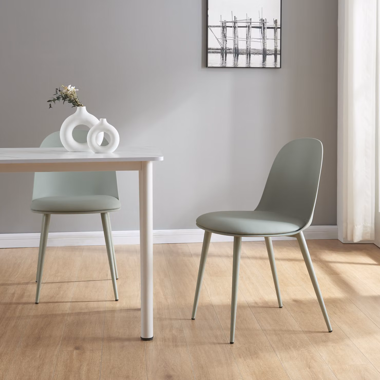 Sedia da pranzo 'Kangasala' set di 2 imbottite in metallo ecopelle 81 x 45 x 52 cm grigio-verde