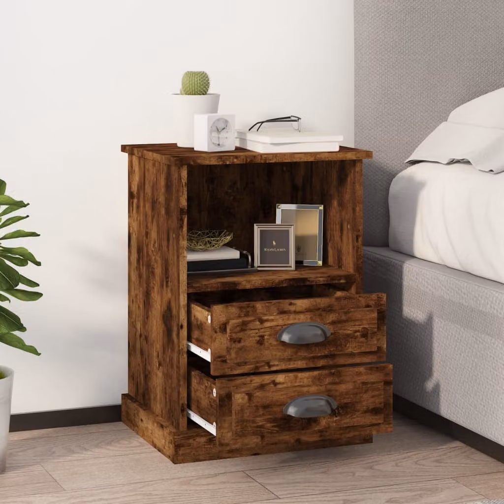 Set di 2 comodini moderni vidaXL in legno Rovere Fumo, L: 43 cm, P: 36 cm, H: 60 cm