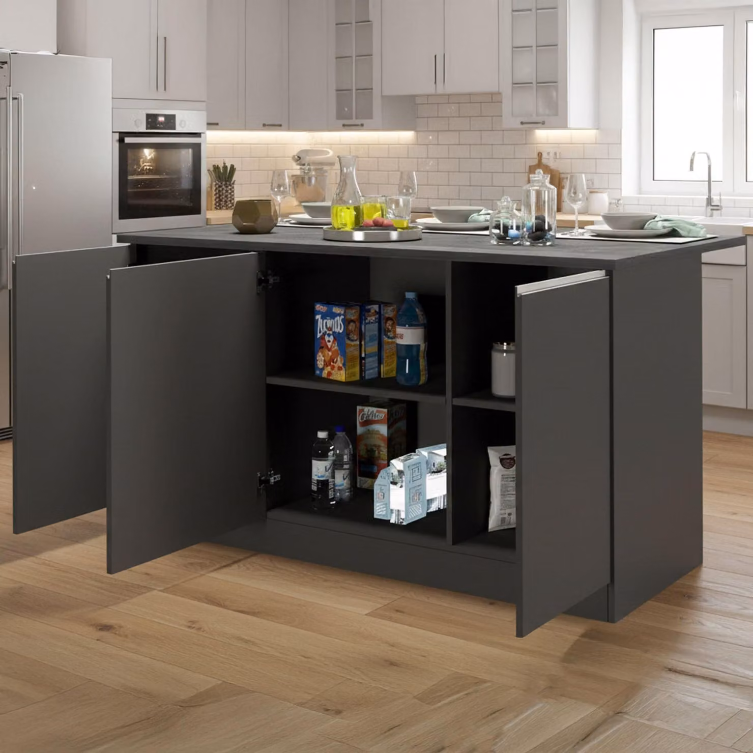 Dmora Isola da Cucina Tartaro 90x155x90h cm Nero Antracite, Modulabile 6 Vani  Italy