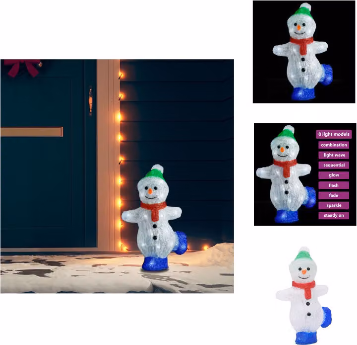 vidaXL LED figura natalizia pupazzo di neve acrilico per interni ed esterni 30 cm - Illuminazione natalizia
