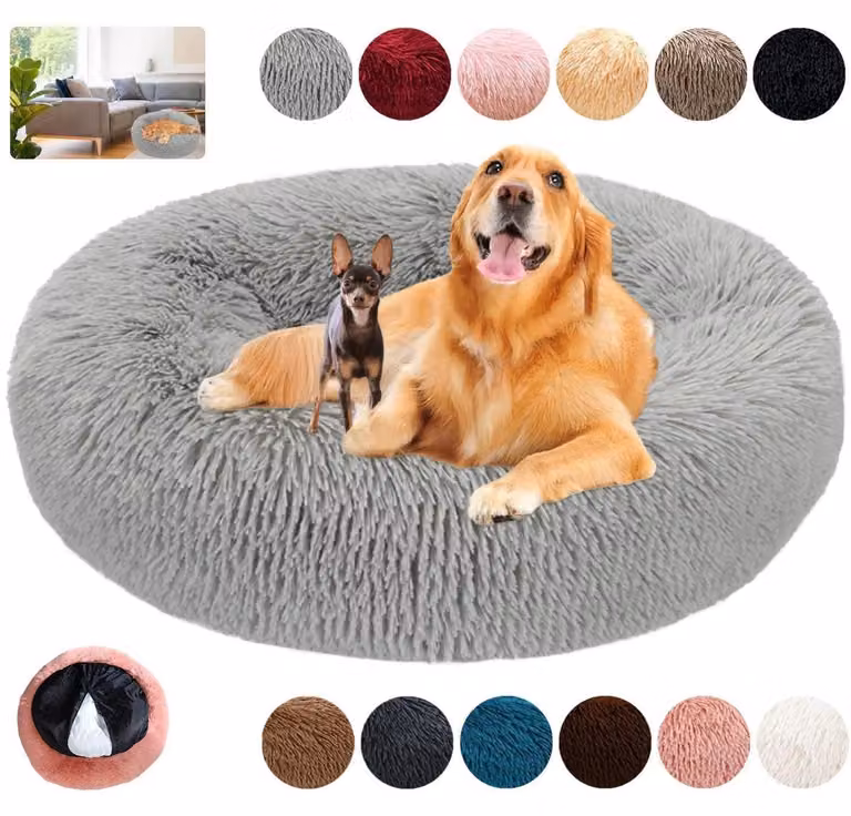 Cuccia per cani, forma rotonda, morbida e soffice, tipo "donut", rilassante, lavabile, colore grigio, taglia 4XL (110 cm di diametro)