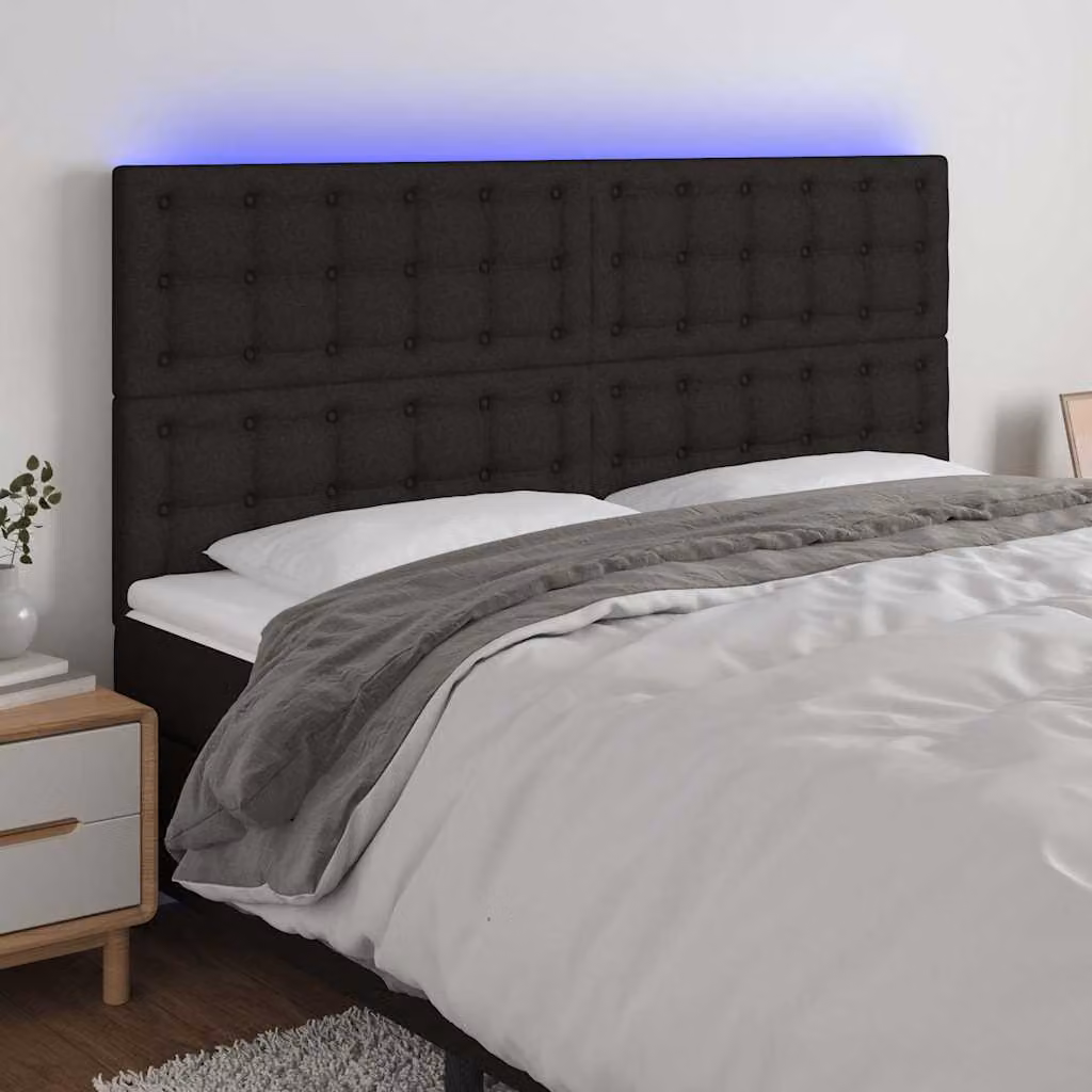 Testiera con LED e porta USB vidaXL in tessuto nero con illuminazione integrata L: 180 cm, P: 5 cm, H: 118/128 cm