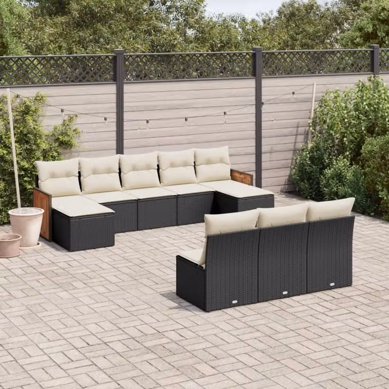 vidaXL Set Divani da Giardino a L con Cuscini, Struttura in Acciaio Verniciato e Polyrattan Nero