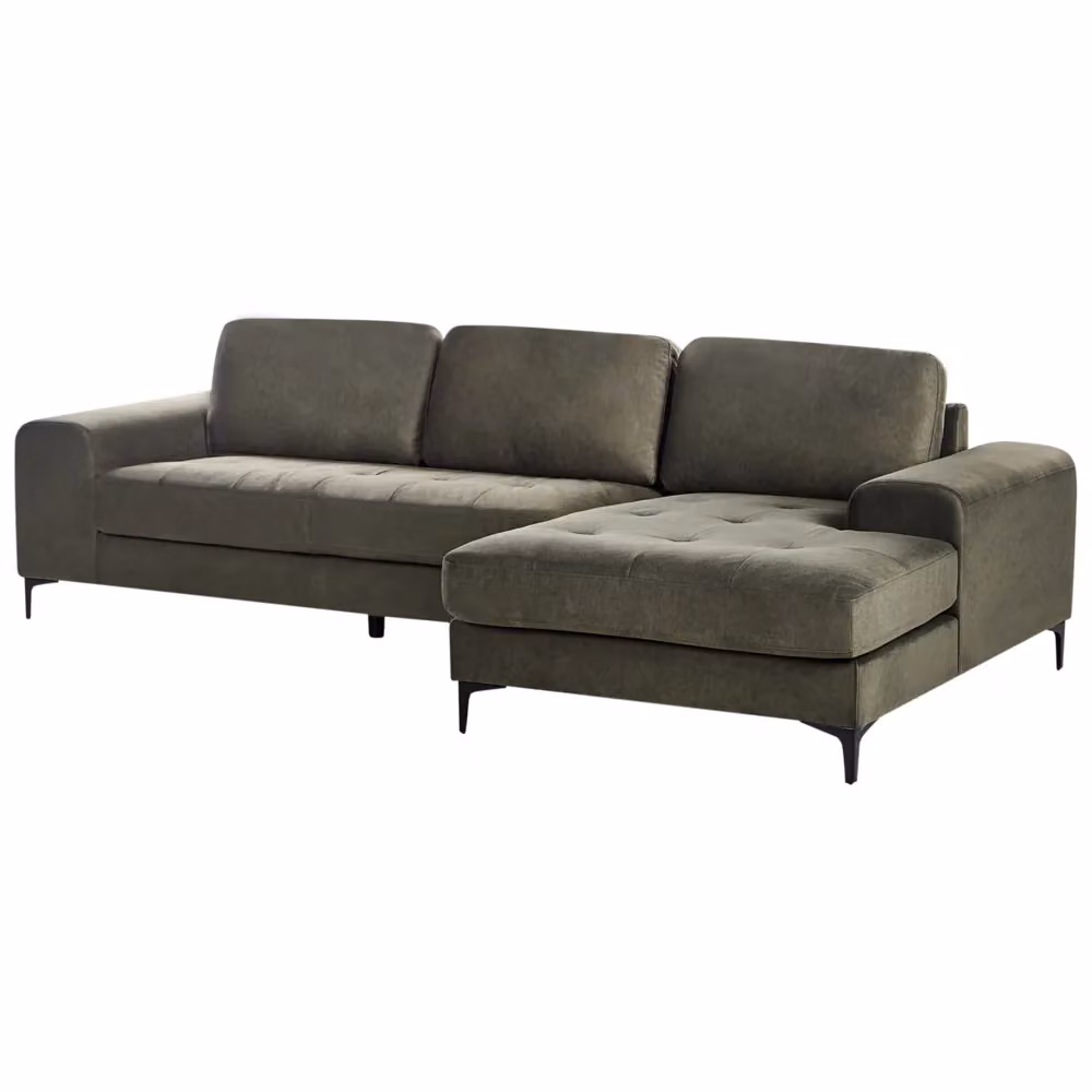 Divano angolare moderno a L BELIANI in velluto verde scuro con struttura in legno e gambe in metallo, lato sinistro, L 290 x P 148 x H 86 cm – 2