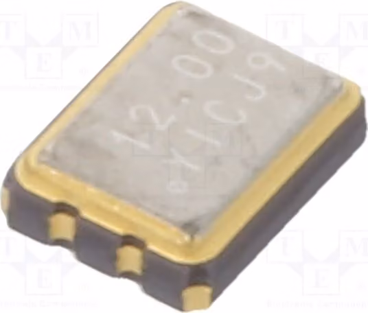 1 oscillatore: quarzo 50 ppm, 3,3V, montaggio superficiale (SMD), 12 MHz, -40÷85°C, dimensioni 3,4x2,7x1,2 mm, modello OSC12M-3.3I/S3, qualità Q