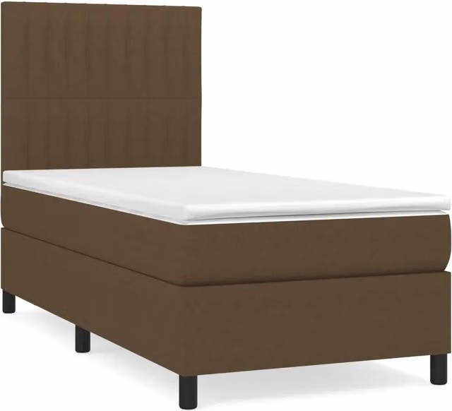 Letto singolo | Letto per adulti | Giroletto a Molle con Materasso Marrone Scuro 80x200 cm Tessuto