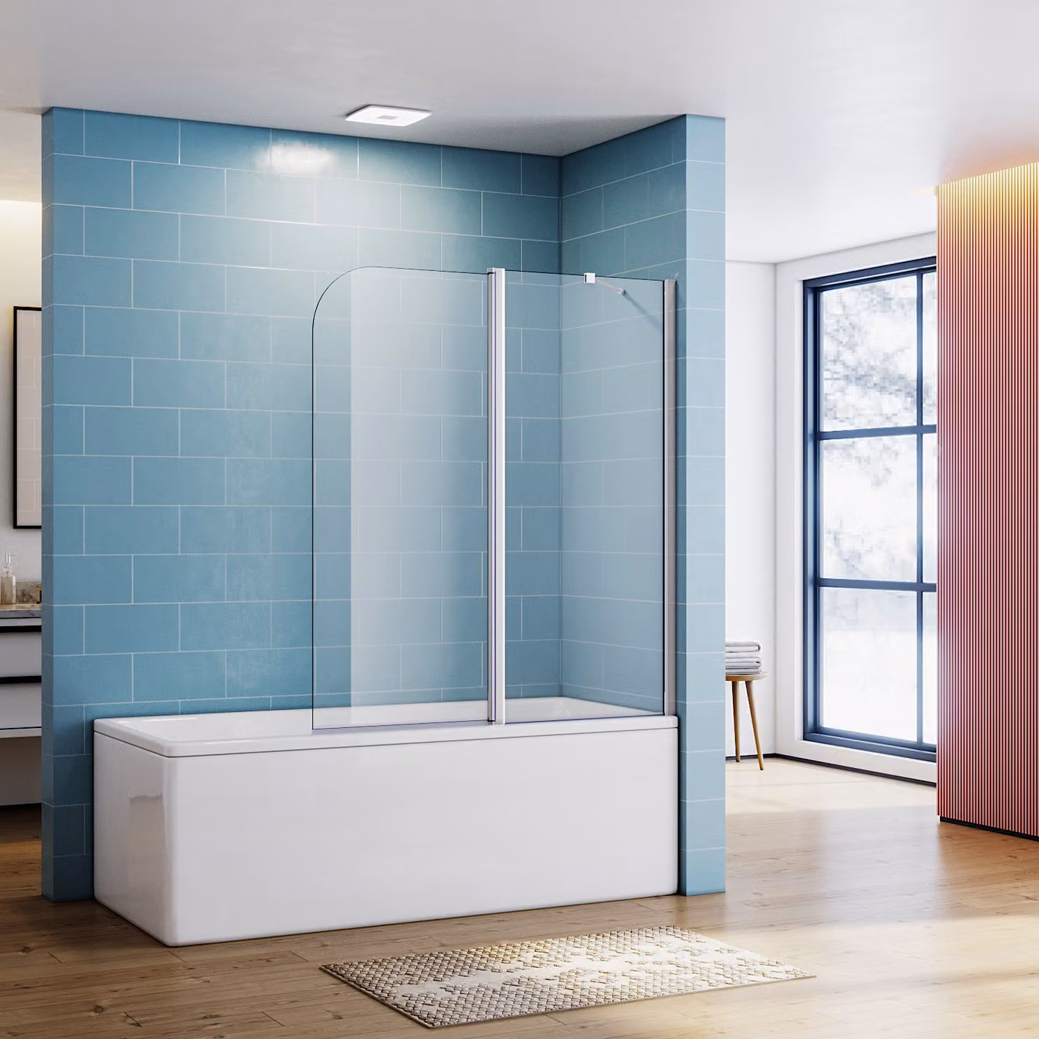 Schermo doccia SONNI per bagno con nano vetro, vetro di sicurezza (2 pezzi), 120x140 cm, cromo