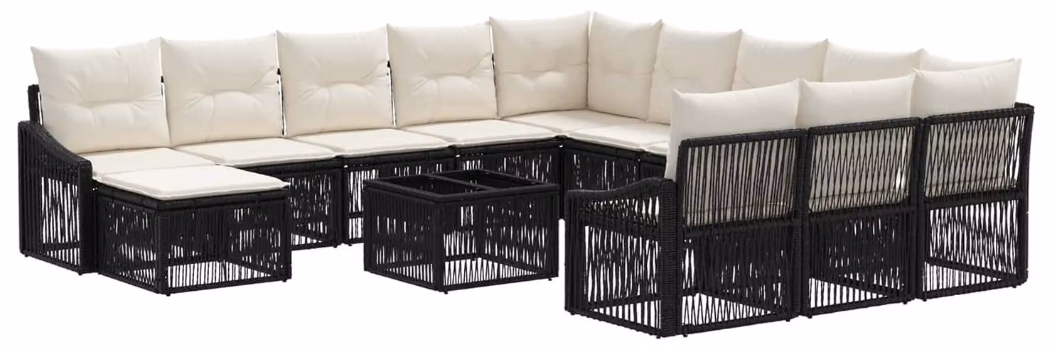 Set Divano da Giardino 13 pcs Nero polyrattan