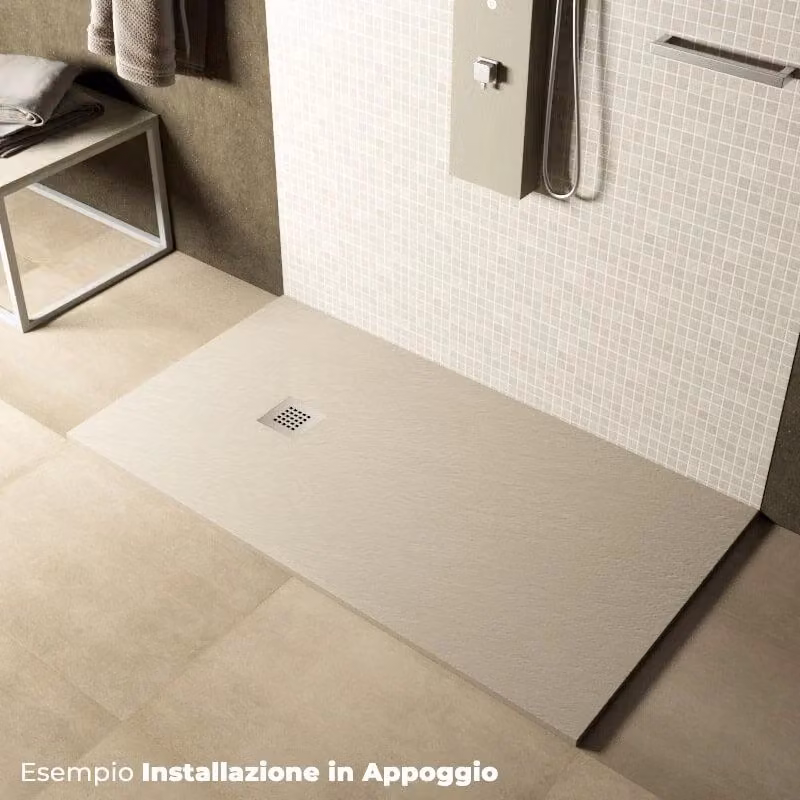 Piatto doccia rettangolare Pedrinelli Ardesia Stone Side in colore Sabbia, antiscivolo e a filo pavimento, L: 100 cm, P: 90 cm – 2